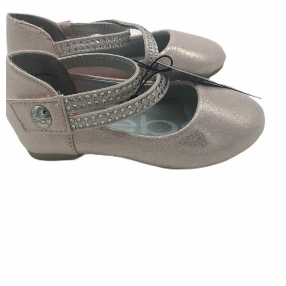 Bebe Girls Rose Gold Metallic Rhinestone Dress Shoes‎ Size 7 Toddler